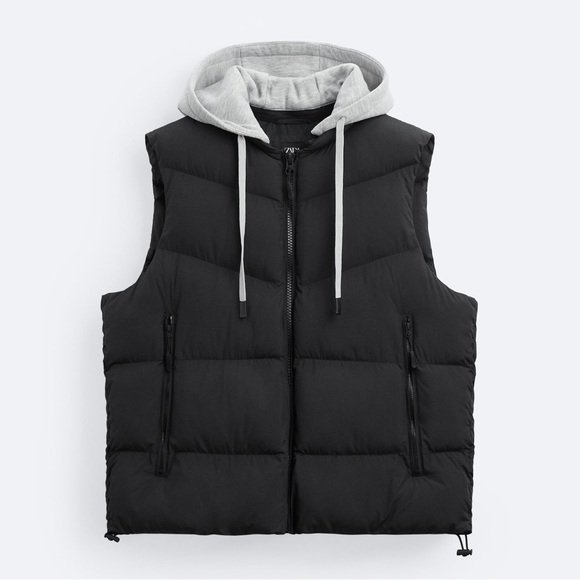 ZARA CONTRASTING HOODED VEST - Picture 1 of 2